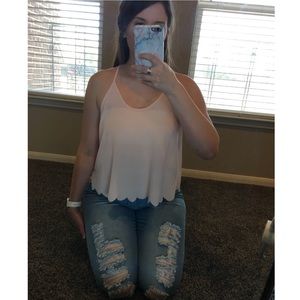 BooHoo Peach Scalloped Top Size 2